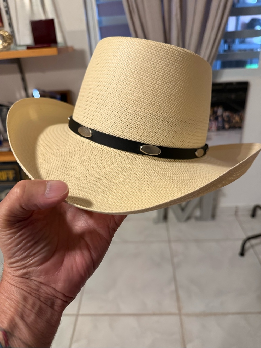 Stetson Straw Cowboy Hat in Cream with Black Band